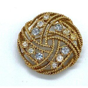 Gold Tone Crystal Aurora Borealis Open Rope Brooch Pin Vintage